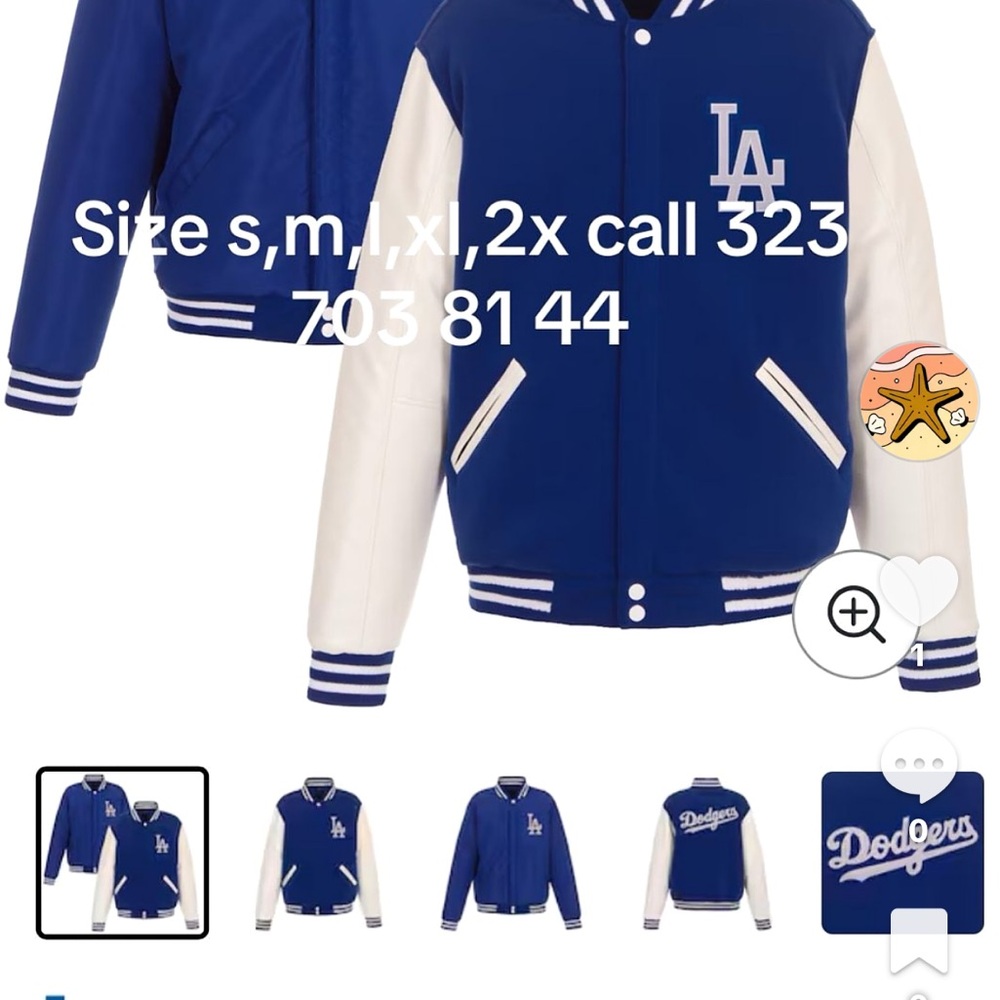 Los Angeles Dodgers men’s o women’s Blue & White Varsity Jacket double sided